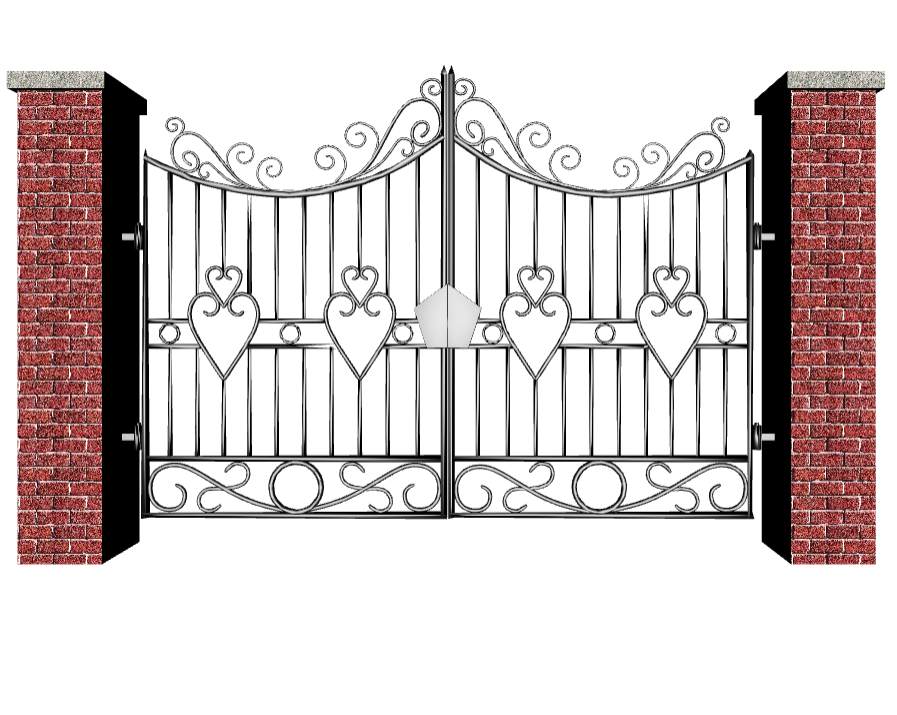 x3d cancello ferro battuto e pilastri in mattoni modello navigabile wrought iron gate and navigable model brick pillars